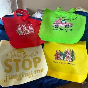 Hand Pressed Set of 4 Holiday Reusable Gift Bags!